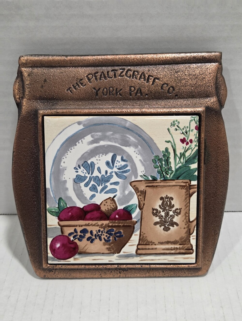 Pfaltzgraff Yorktowne Vintage Metal Ceramic Still Life Painted Trivet Wall Decor